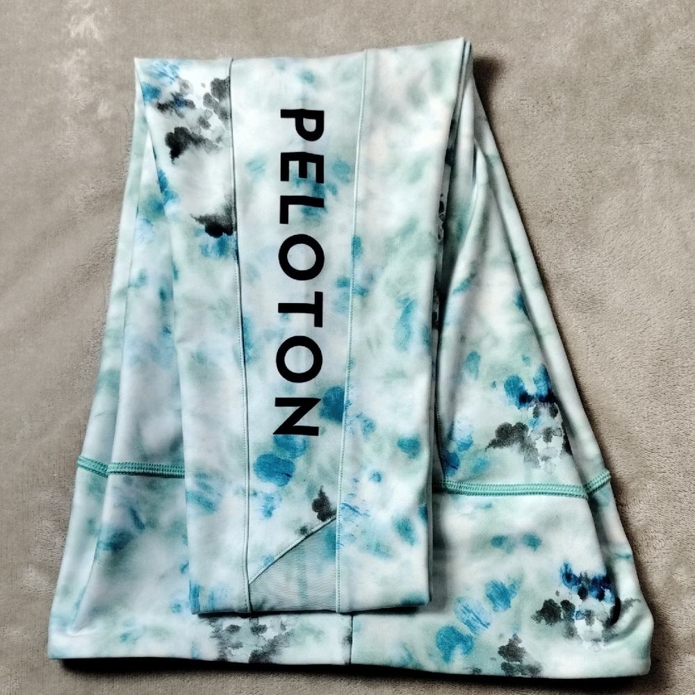 Peloton Blue and White Leggings with Tie-Dye Design